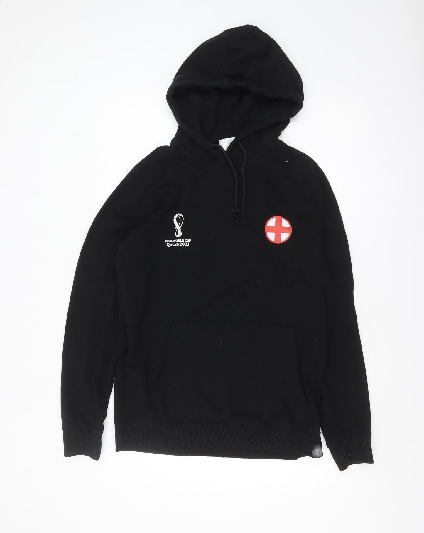 FIFA World Cup Qatar 2022 England Black Men's Hoodie L Pullover Cotton Blend