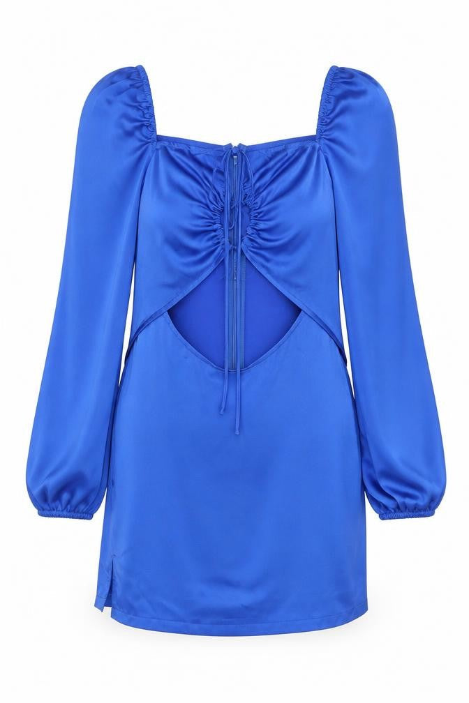 PRETTYLITTLETHING Women’s Blue Satin Bodycon Dress UK 14 Long Sleeve