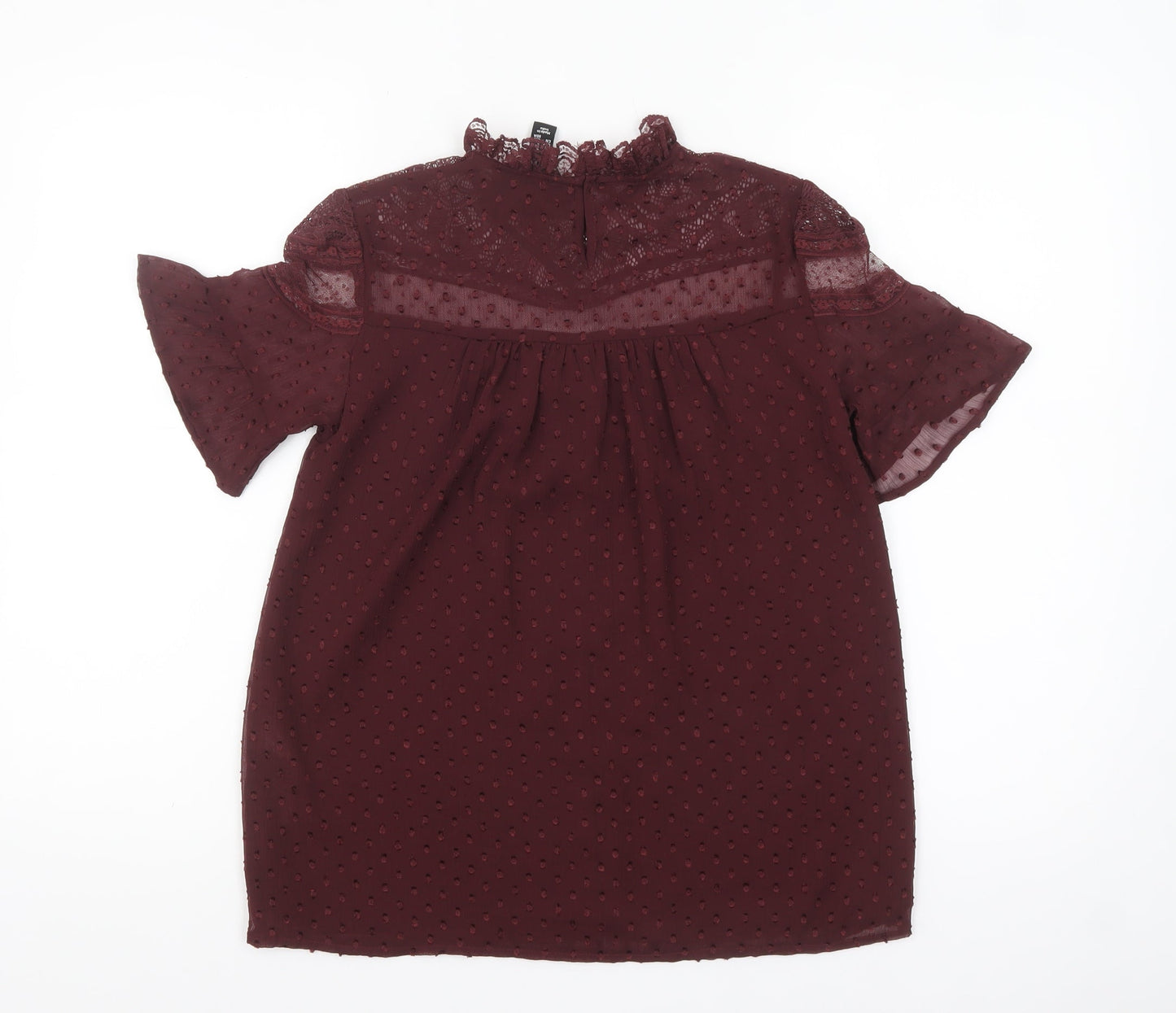 New Look Women’s Red Lace High Neck Short Sleeve Blouse Size 6