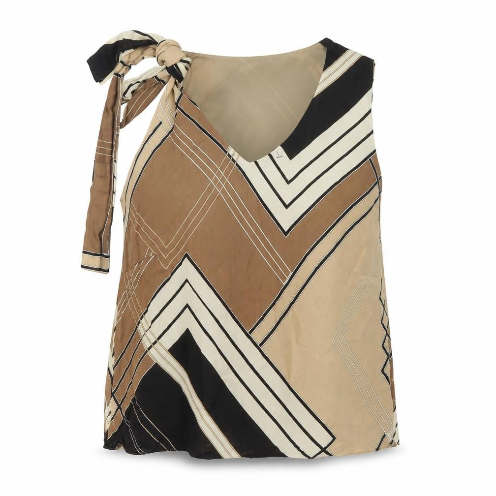 Front view of Marks & Spencer Women’s Multicoloured Geometric Tie Shoulder V-Neck Chiffon Blouse, size UK 18