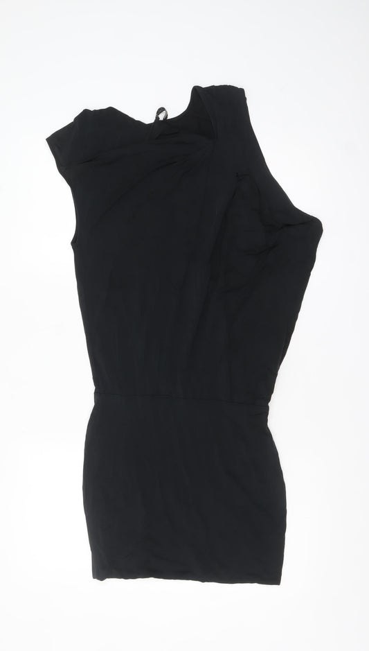 AllSaints Women's Black Cupro Bodycon One-Shoulder Dress UK 4