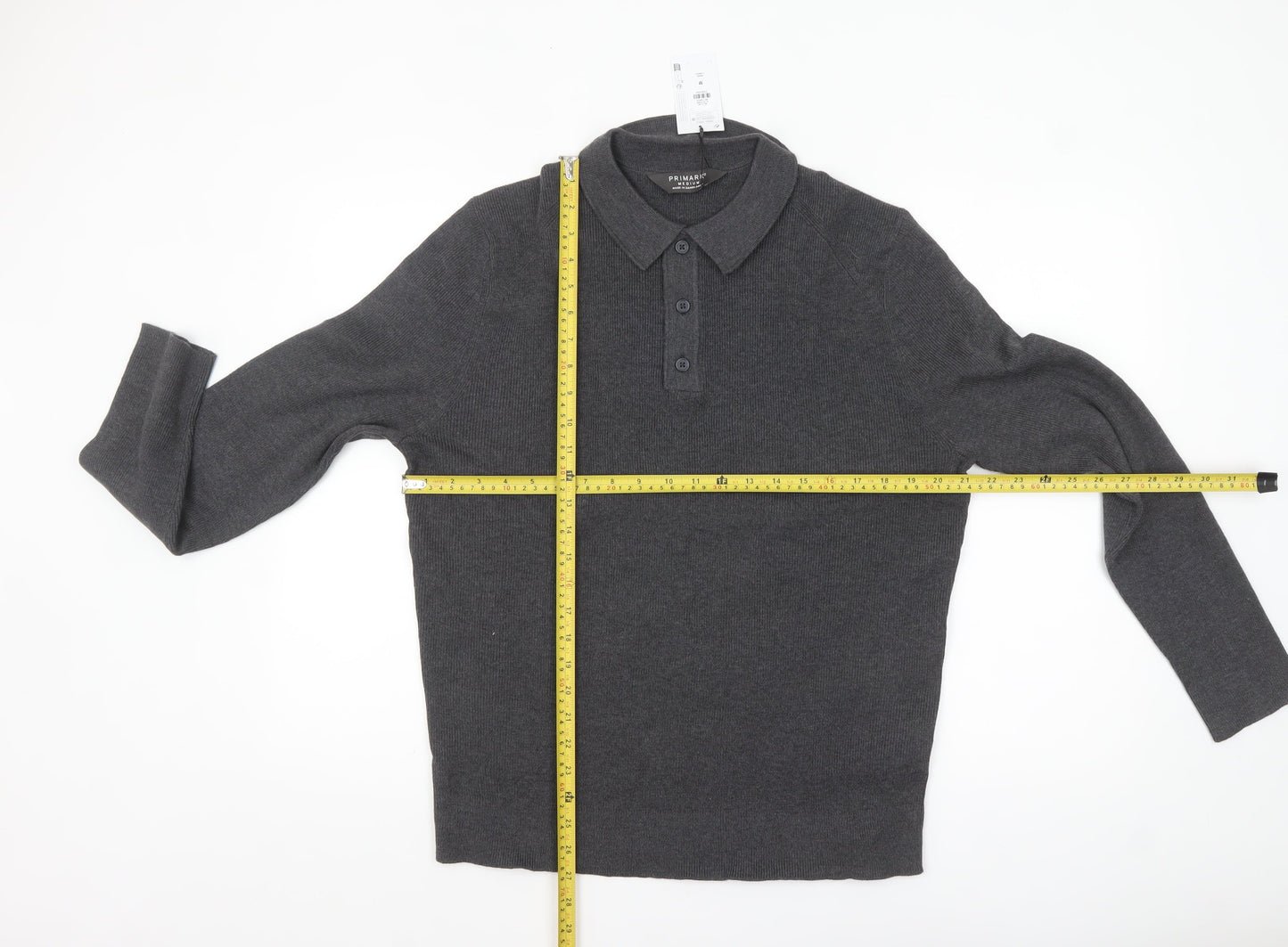 Primark Men's Grey Collared Henley Knit Jumper Size M