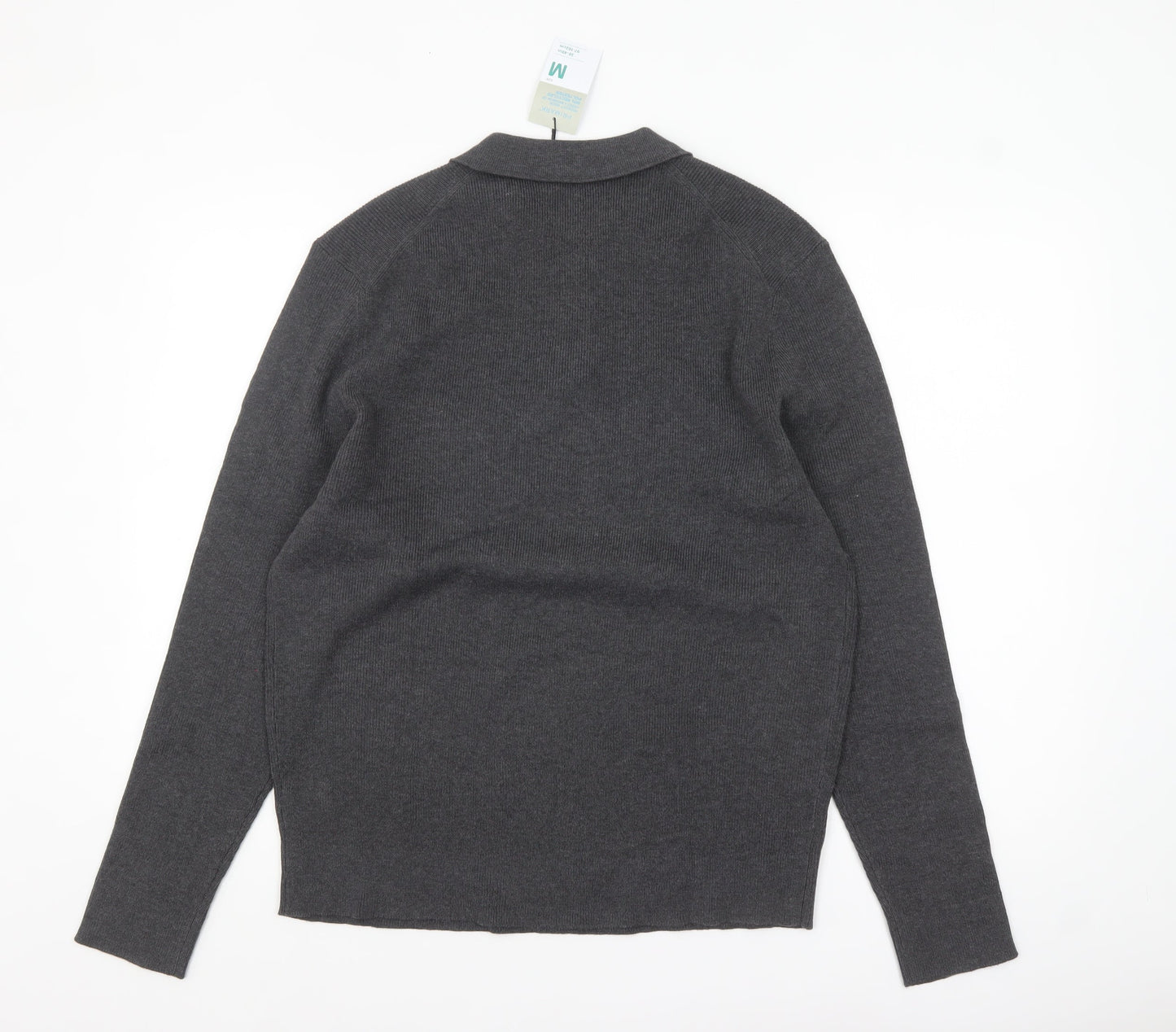 Primark Men's Grey Collared Henley Knit Jumper Size M