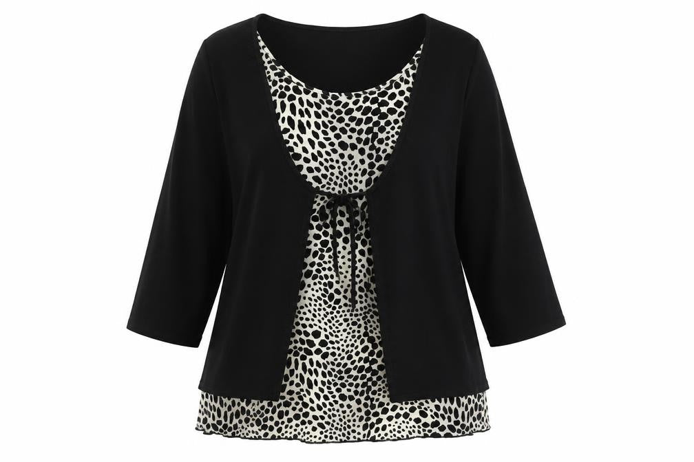 Front view of Saloos women’s black animal print tunic blouse xl