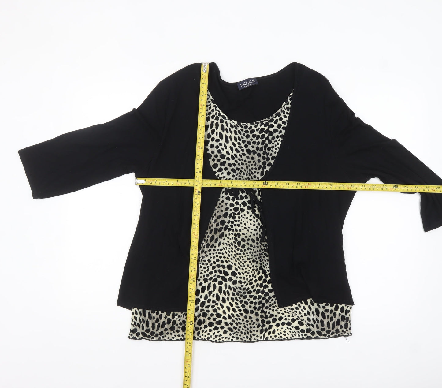 Saloos Womens Black Animal Print Tunic Blouse XL