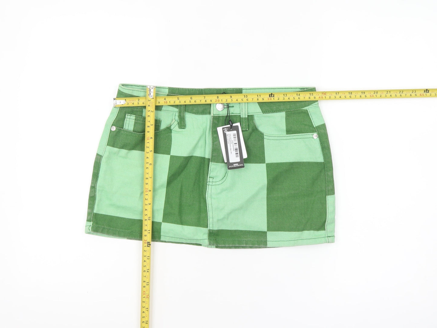 PrettyLittleThing Womens Green Check Mini Denim Skirt UK 10