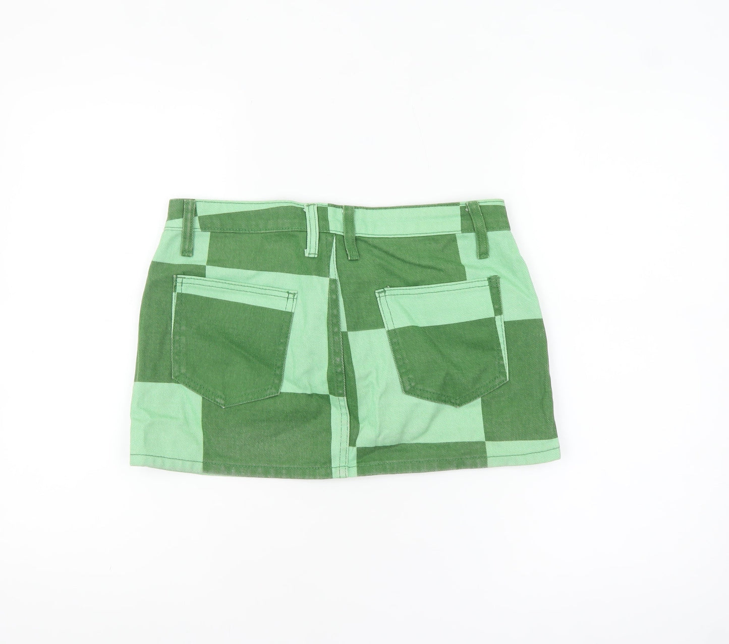 PrettyLittleThing Womens Green Check Mini Denim Skirt UK 10