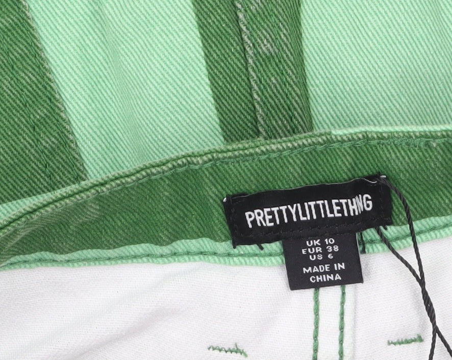 PrettyLittleThing Womens Green Check Mini Denim Skirt UK 10
