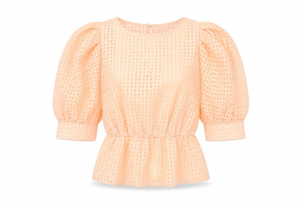 Topshop Women’s Peach Check Puff Sleeve Tunic Blouse UK 6