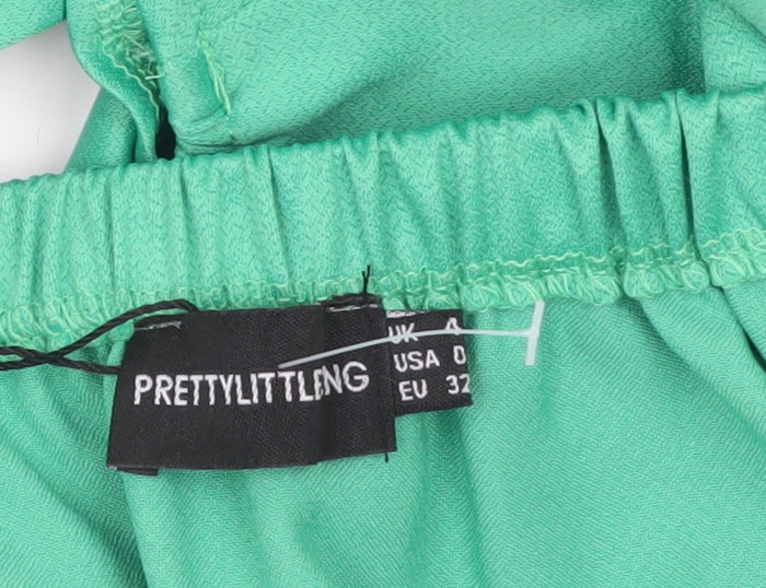 PrettyLittleThing Women’s Green Cropped Long Sleeve V-Neck Blouse UK 4