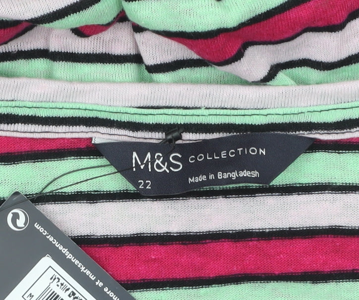 Marks and Spencer Womens Multicoloured Striped Relaxed Fit Long Sleeve T-Shirt Size 22