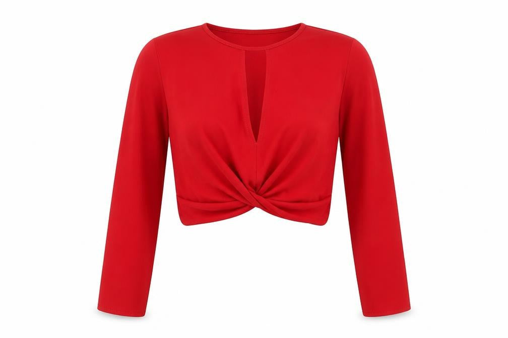 H&M Divided Women’s Red Cropped Twist Front Blouse Size 14