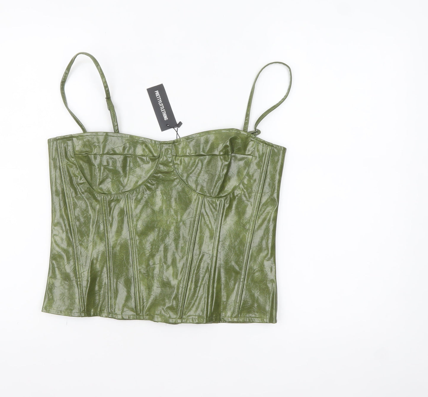 PrettyLittleThing Women’s Green Faux Leather Corset Camisole Top UK 14