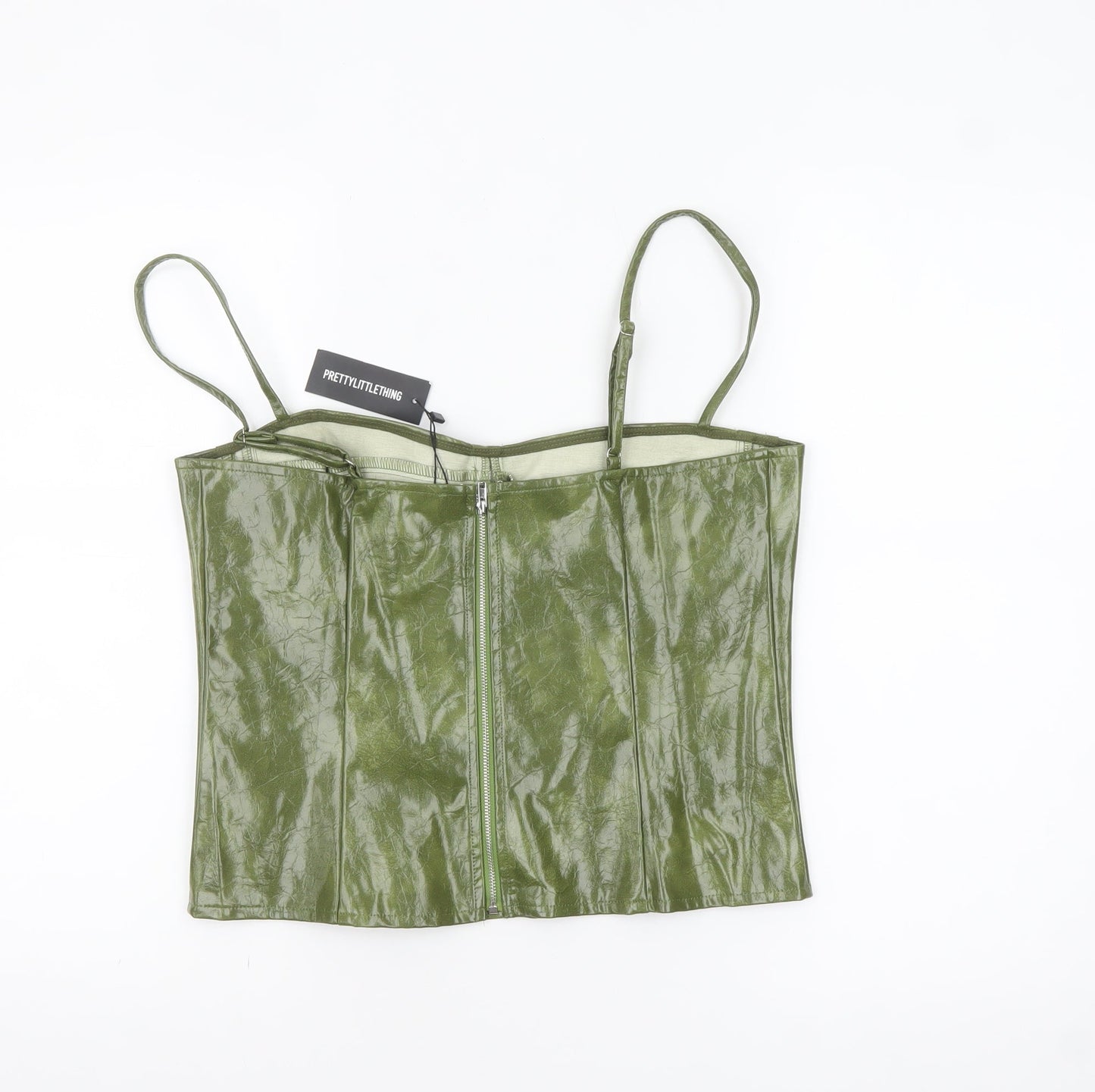 PrettyLittleThing Women’s Green Faux Leather Corset Camisole Top UK 14