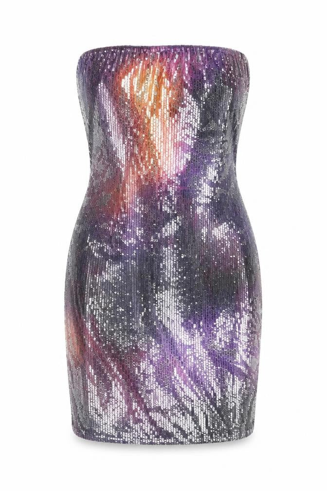 PRETTYLITTLETHING Women Multicoloured Sequin Strapless Bodycon Dress UK 4