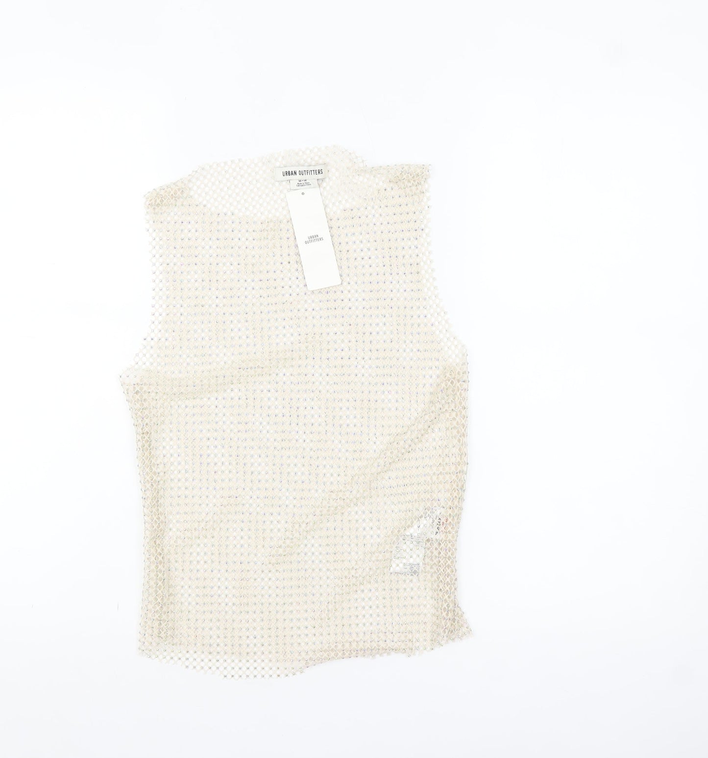 Urban Outfitters Women Beige Mesh Beaded Camisole Tank Top M