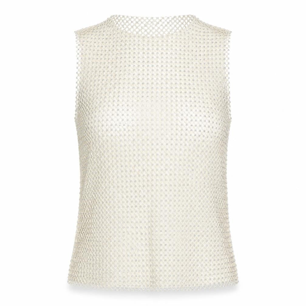 Urban Outfitters Women Beige Mesh Beaded Camisole Tank Top M