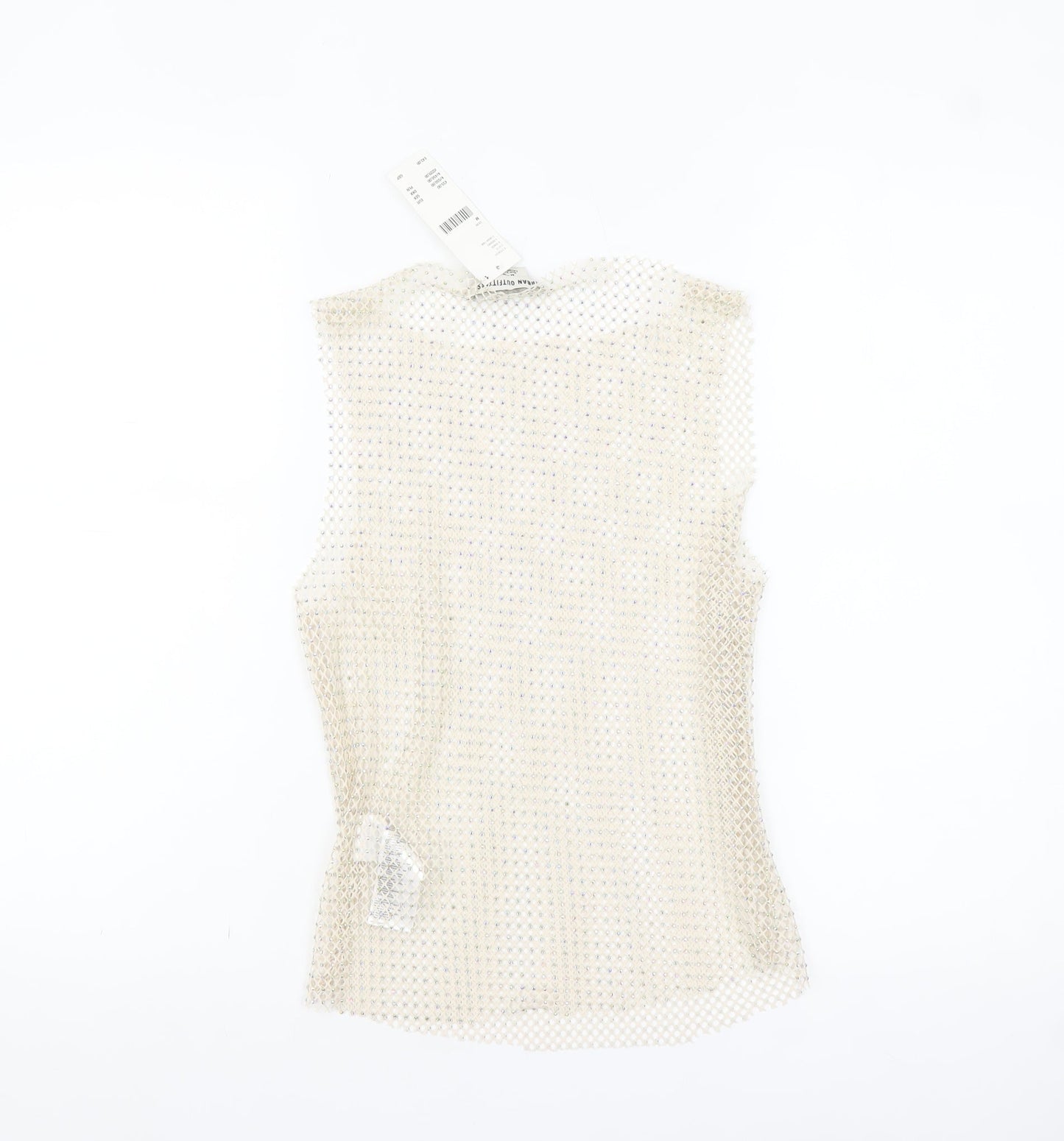 Urban Outfitters Women Beige Mesh Beaded Camisole Tank Top M