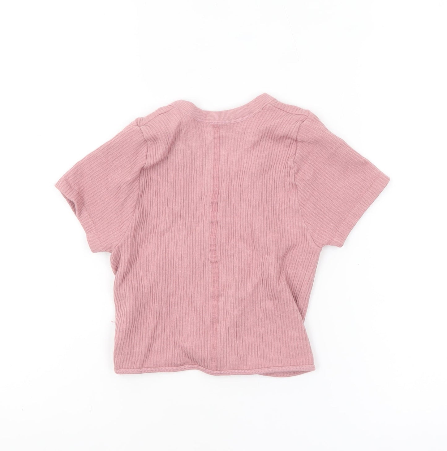 Urban Outfitters Women Pink Cropped Ribbed V-Neck T-Shirt XS