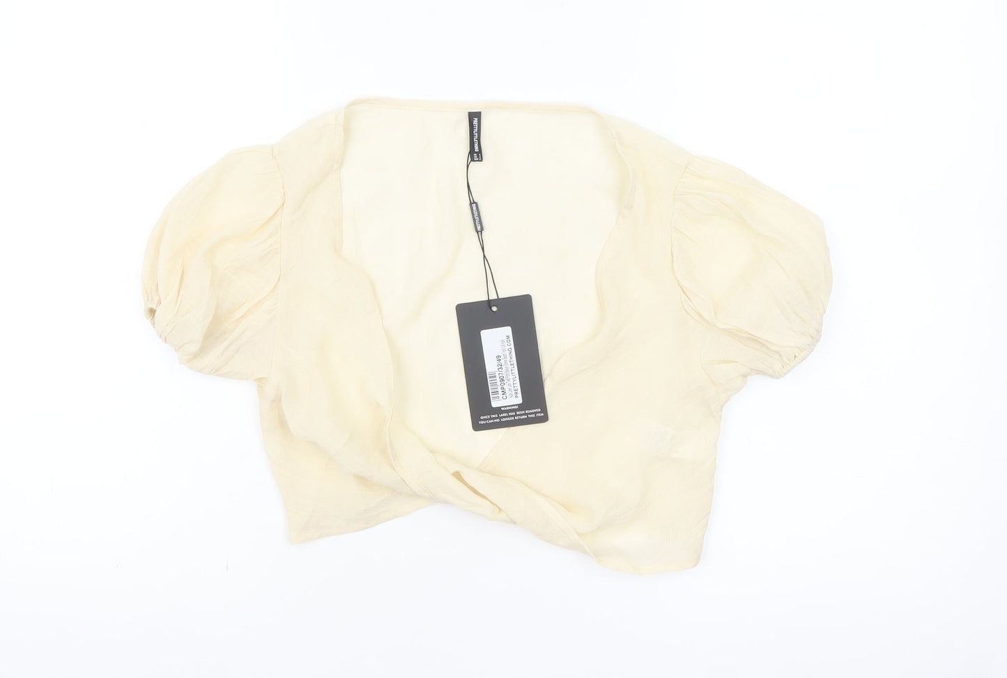 PrettyLittleThing Women's Beige Cropped Puff Sleeve Blouse Size S