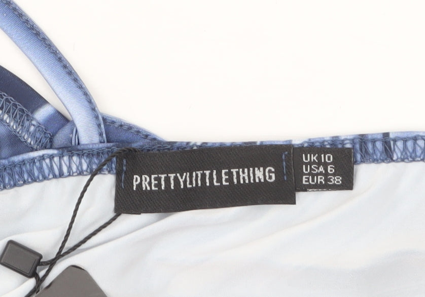 PrettyLittleThing Womens Blue Marble Halter Cropped Tank Top Size 10