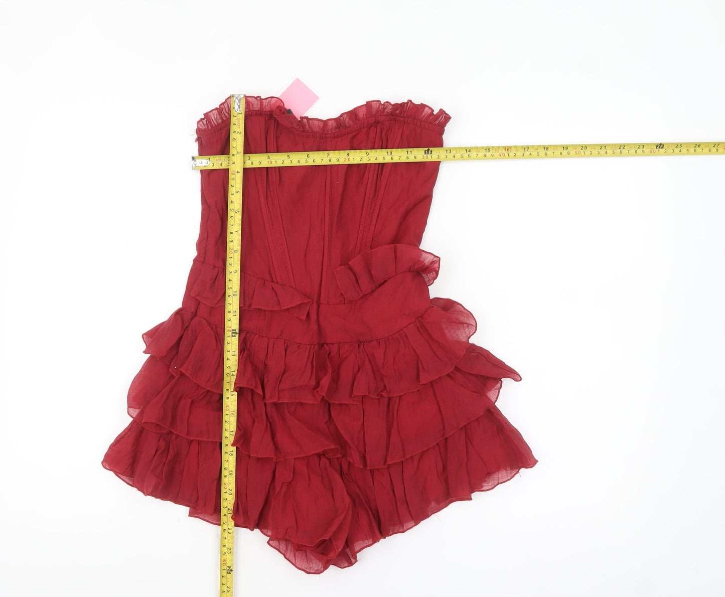 PrettyLittleThing Women's Red Strapless Ruffle Playsuit Size UK 4