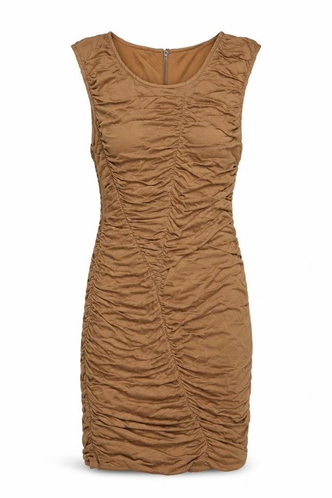 H&M Women’s Brown Bodycon Ruched Short Dress Size 8 Sleeveless