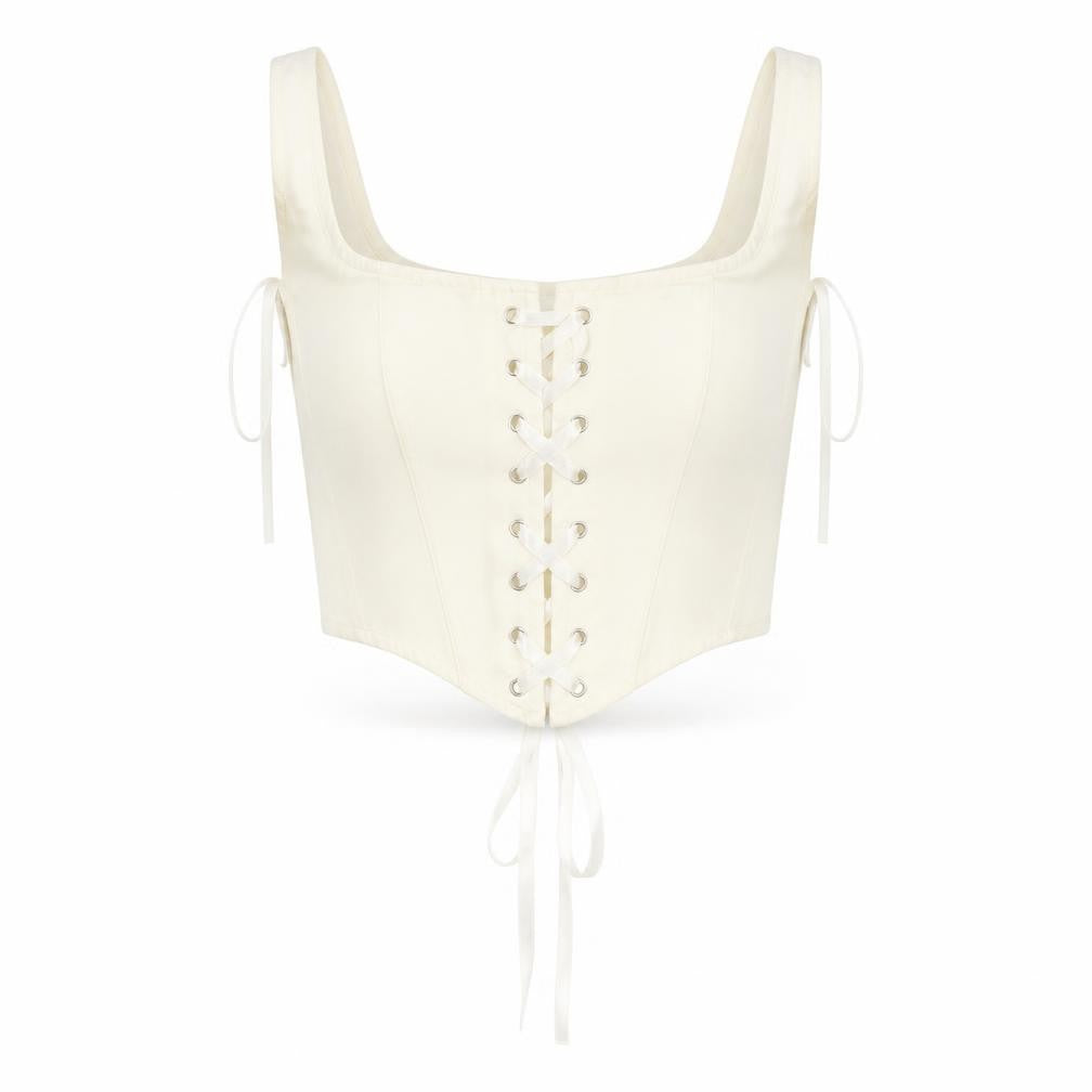 Stradivarius Women’s Ivory Cropped Lace Up Tank Top Size 12