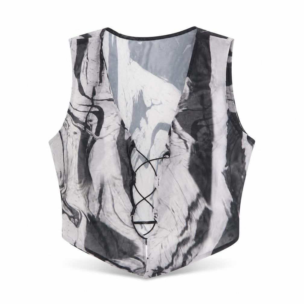 PRETTYLITTLETHING Women's Multicoloured Mesh Cropped Lace Up Tank Top UK 12
