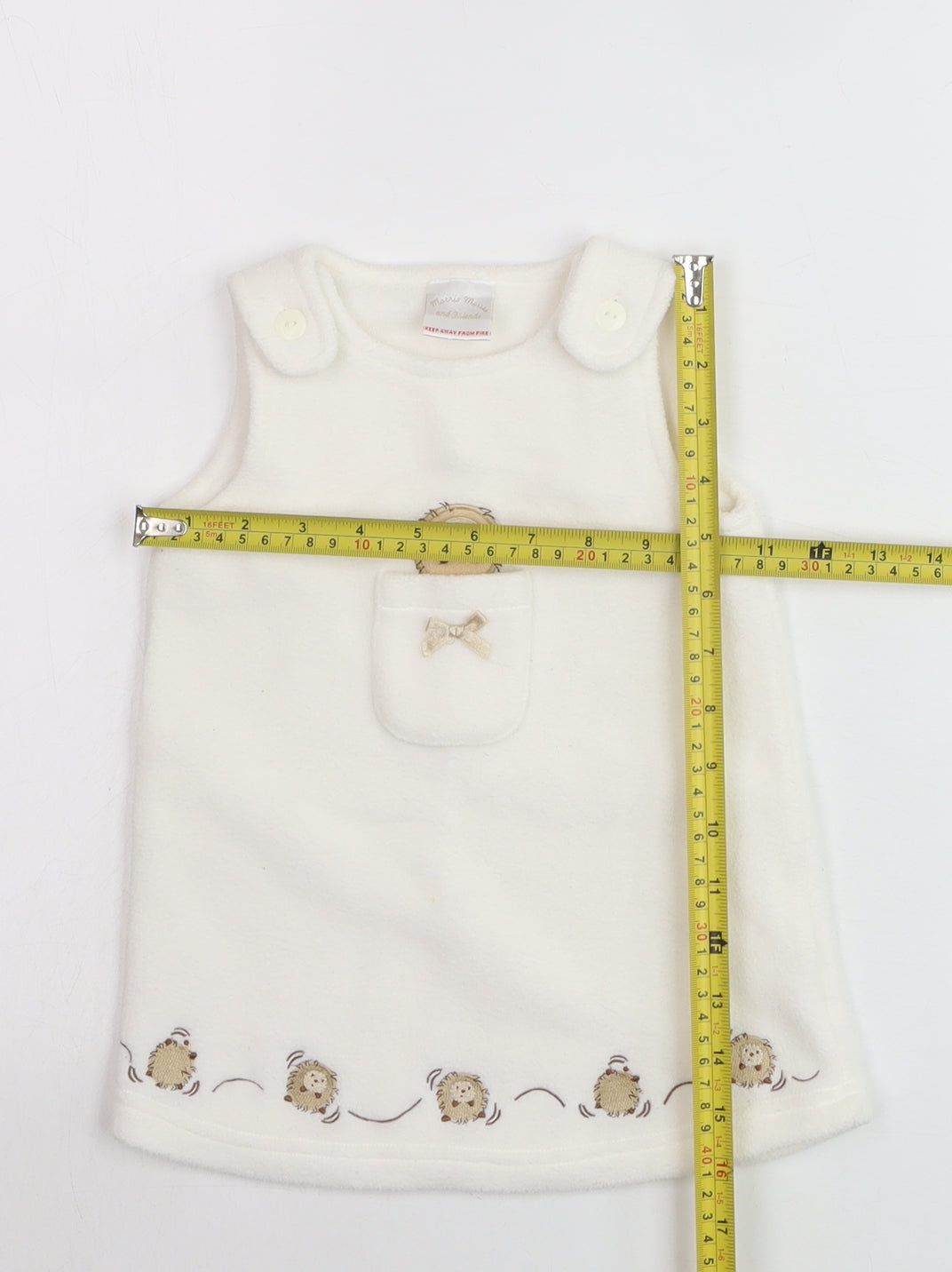 Minimode Unisex Baby Ivory Fleece Pinafore Dress 3-6 Months Hedgehog Embroidered