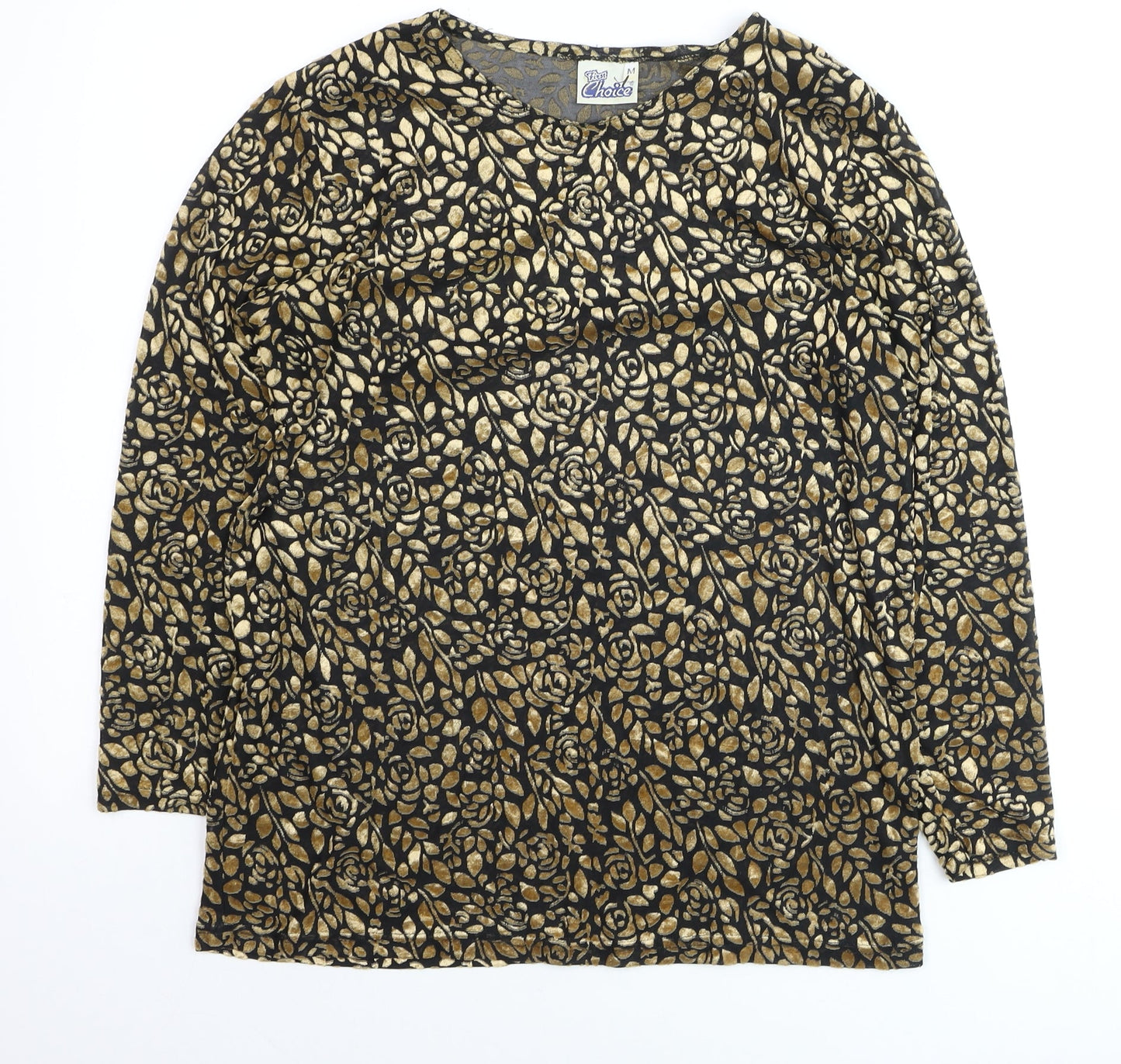 First Choice Women's Black Gold Floral Long Sleeve Tunic Top M