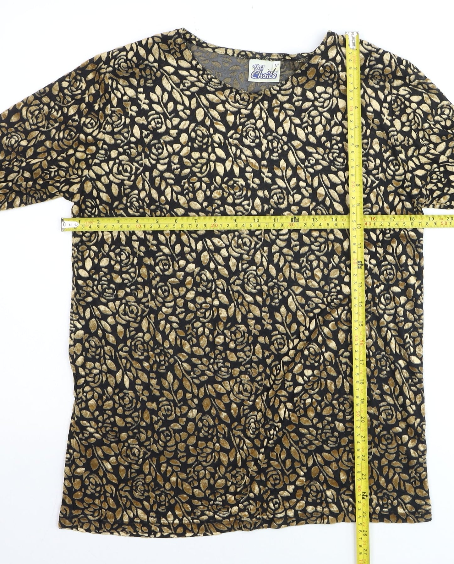 First Choice Women's Black Gold Floral Long Sleeve Tunic Top M