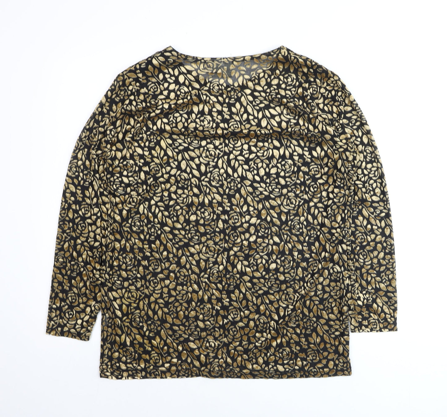 First Choice Women's Black Gold Floral Long Sleeve Tunic Top M