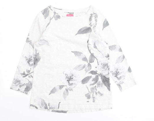 Joules Women’s Grey Floral Cotton Pullover Jumper Size 10