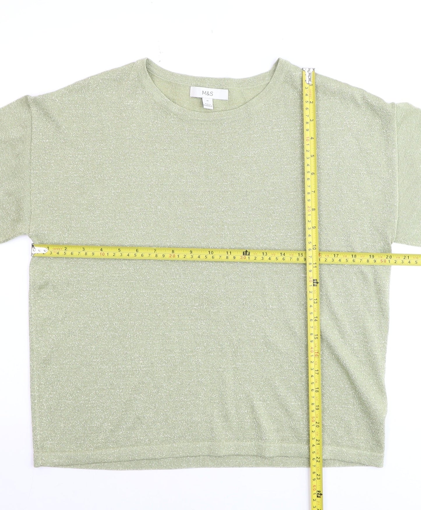 Marks and Spencer Women’s Light Green Glitter Knit T-Shirt Medium