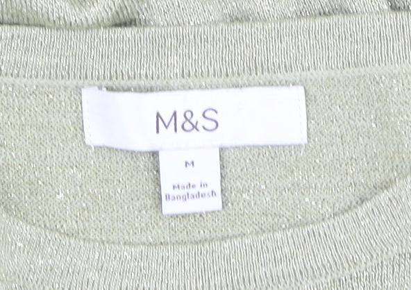 Marks and Spencer Women’s Light Green Glitter Knit T-Shirt Medium