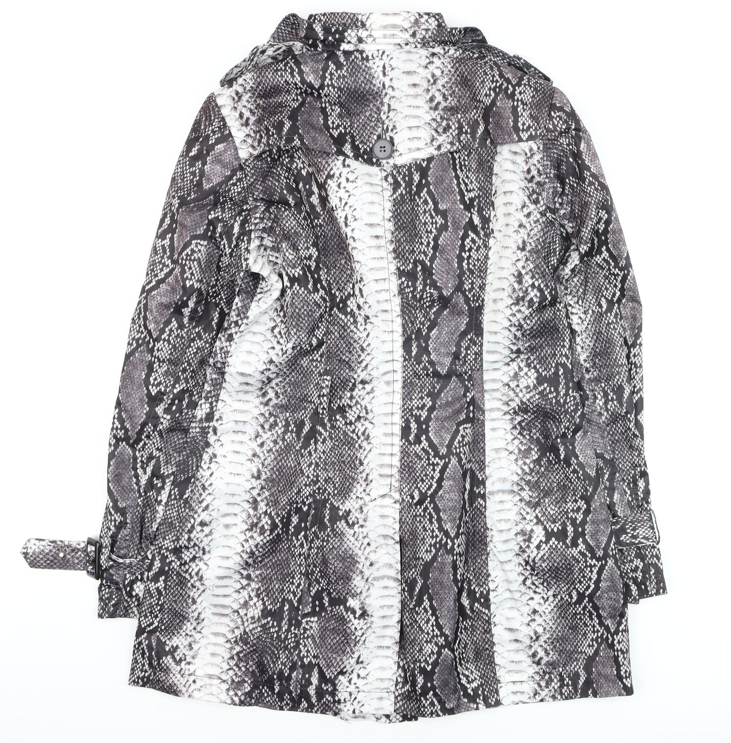 Kelyna Paris Women's Grey Snake Print Trench Coat L Belted Mid Length