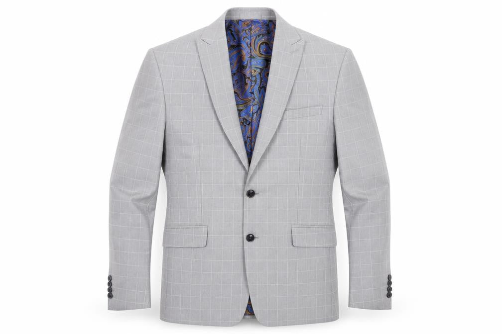 Front view of Marks & Spencer Men's Grey Checked Slim Fit Blazer 38R Wool Mix