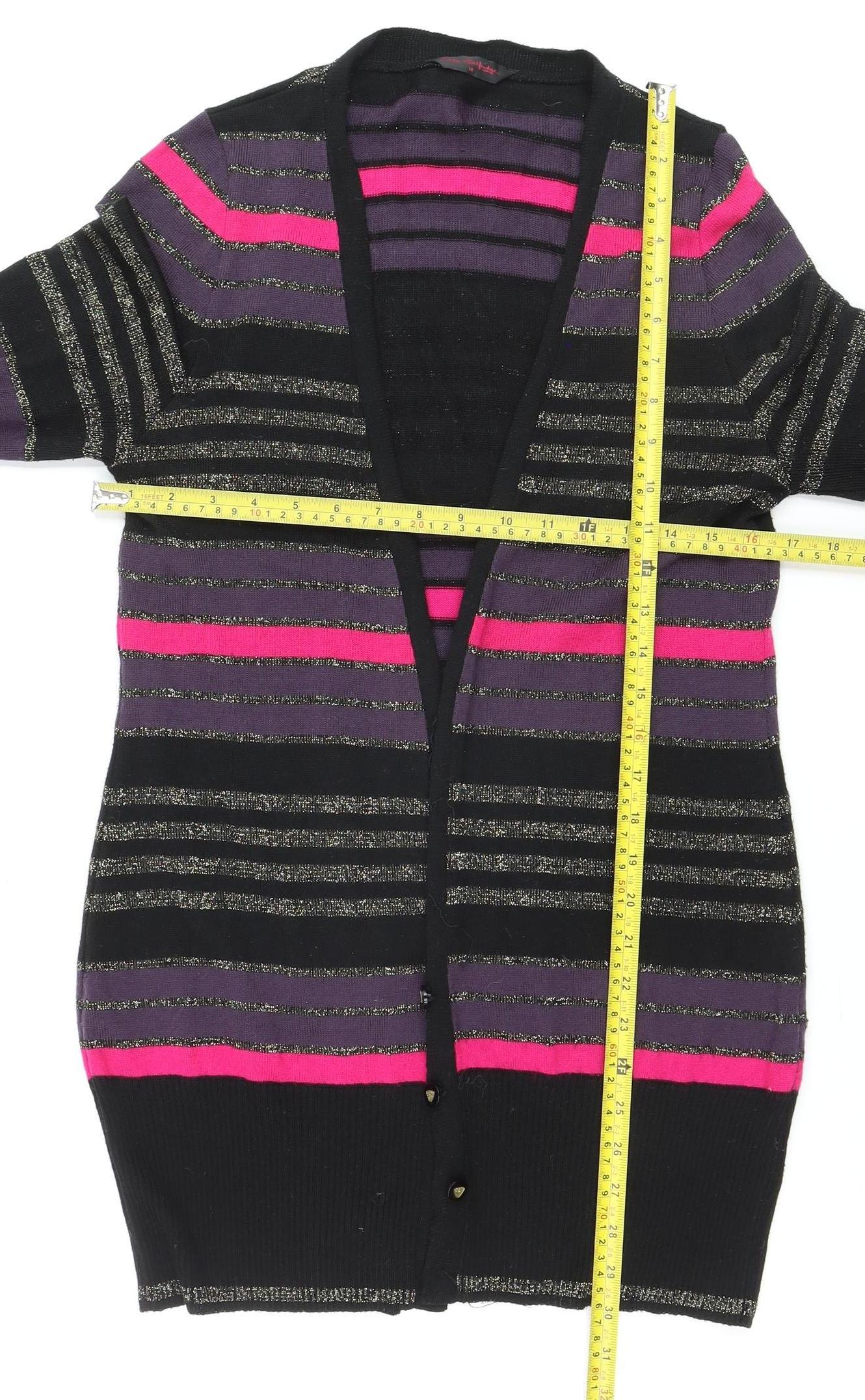 Miss Selfridge Women’s Multicoloured Striped V-Neck Cardigan Size 14