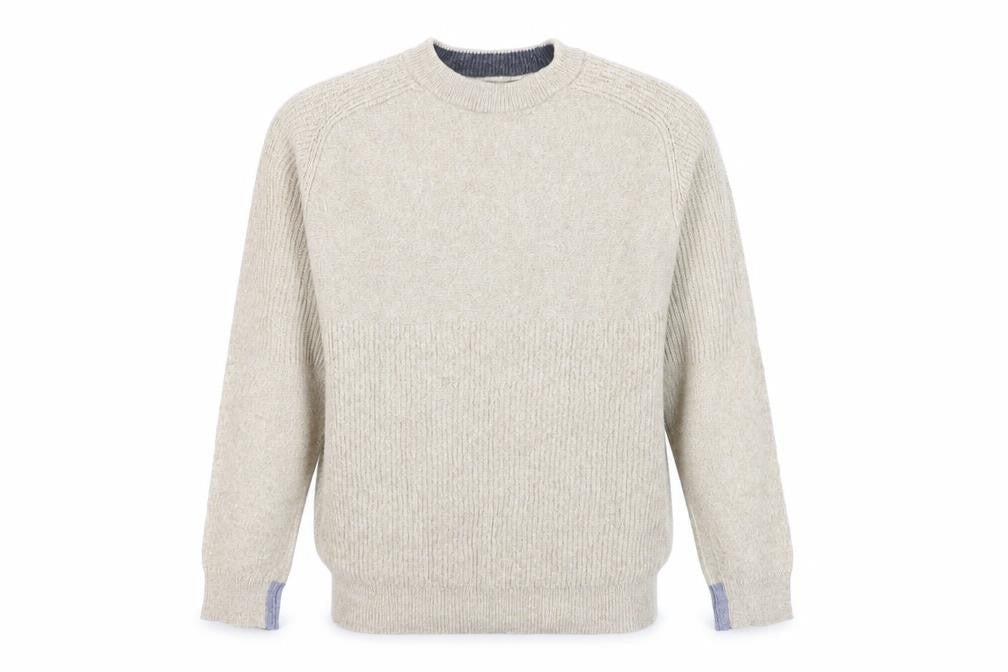 White Stuff Men's Beige Wool Cotton Jumper XL Crew Neck Knit