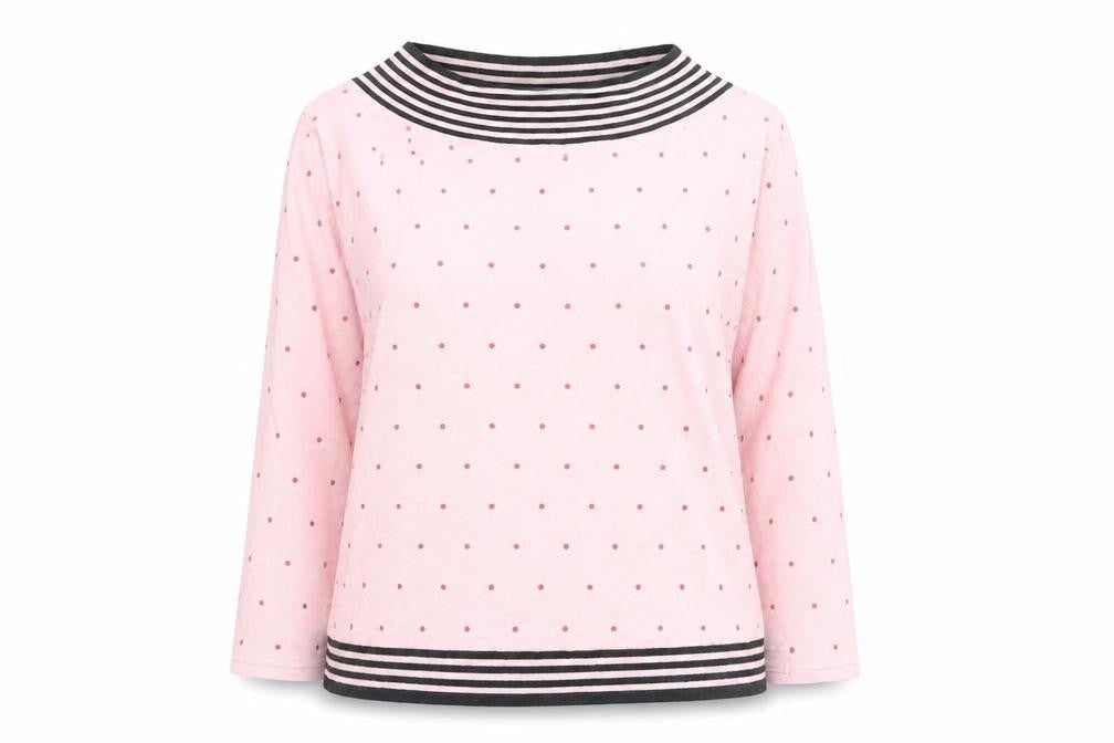 Alex & Co for Alexon Women's Pink Polka Dot 3/4 Sleeve Boat Neck Cotton Top Size 18