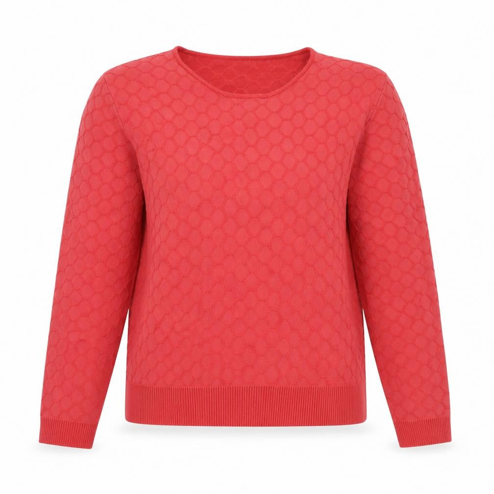 Front view of Reiss Women Pink Crew Neck Geometric Knit Jumper, size L