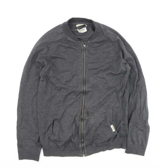 Jack & Jones Mens Grey Full Zip Cotton Jumper Size L