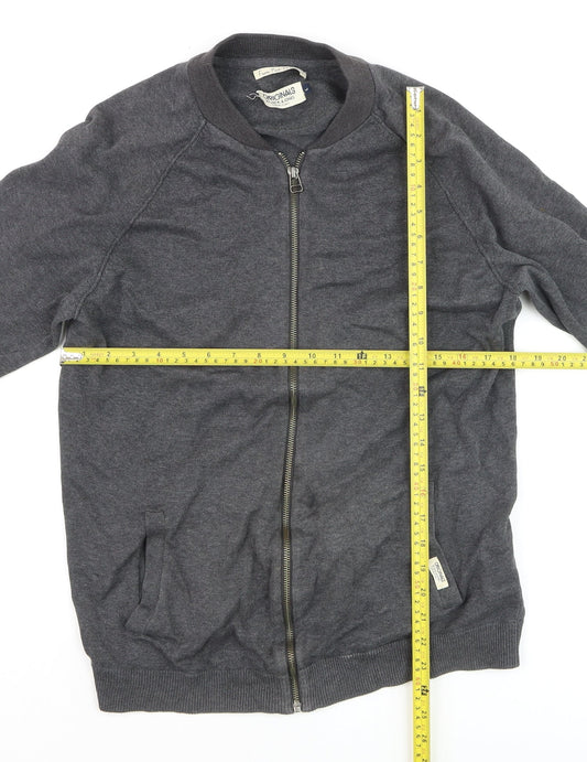 Jack & Jones Mens Grey Full Zip Cotton Jumper Size L