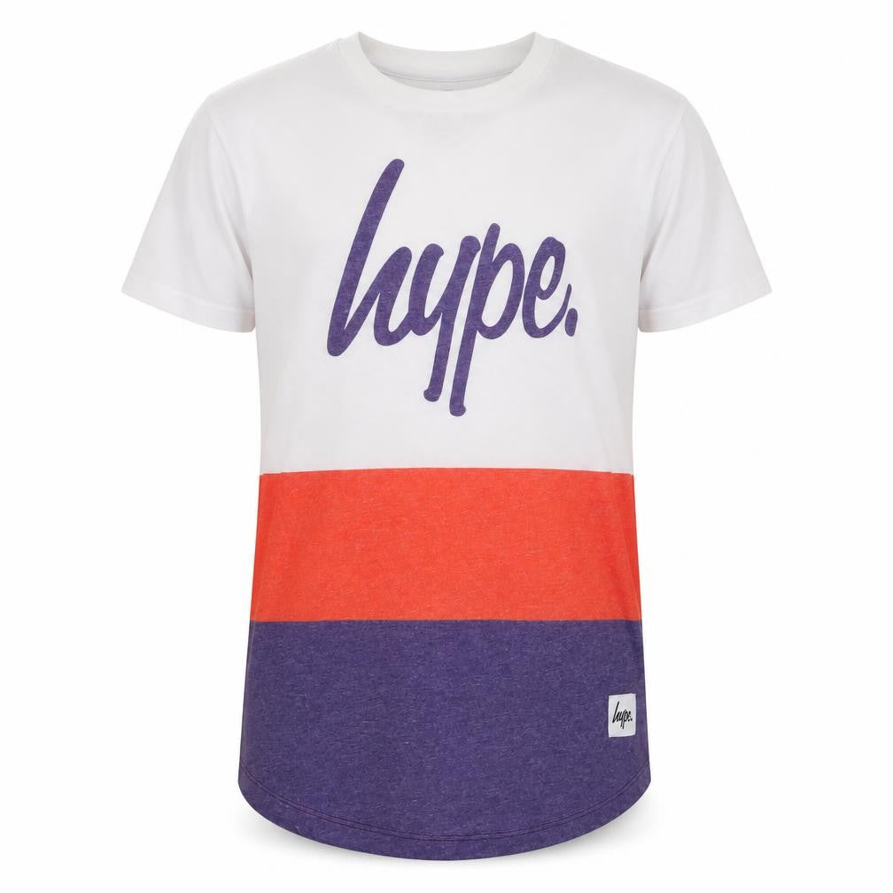 Front view of Hype Kids girls’ white orange purple colourblock t-shirt 13 years