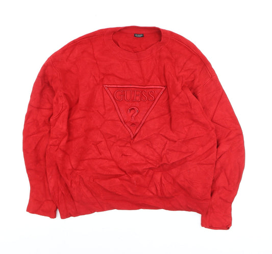 Guess Womens Red Crew Neck Logo Pullover Jumper Size S
