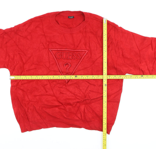 Guess Womens Red Crew Neck Logo Pullover Jumper Size S