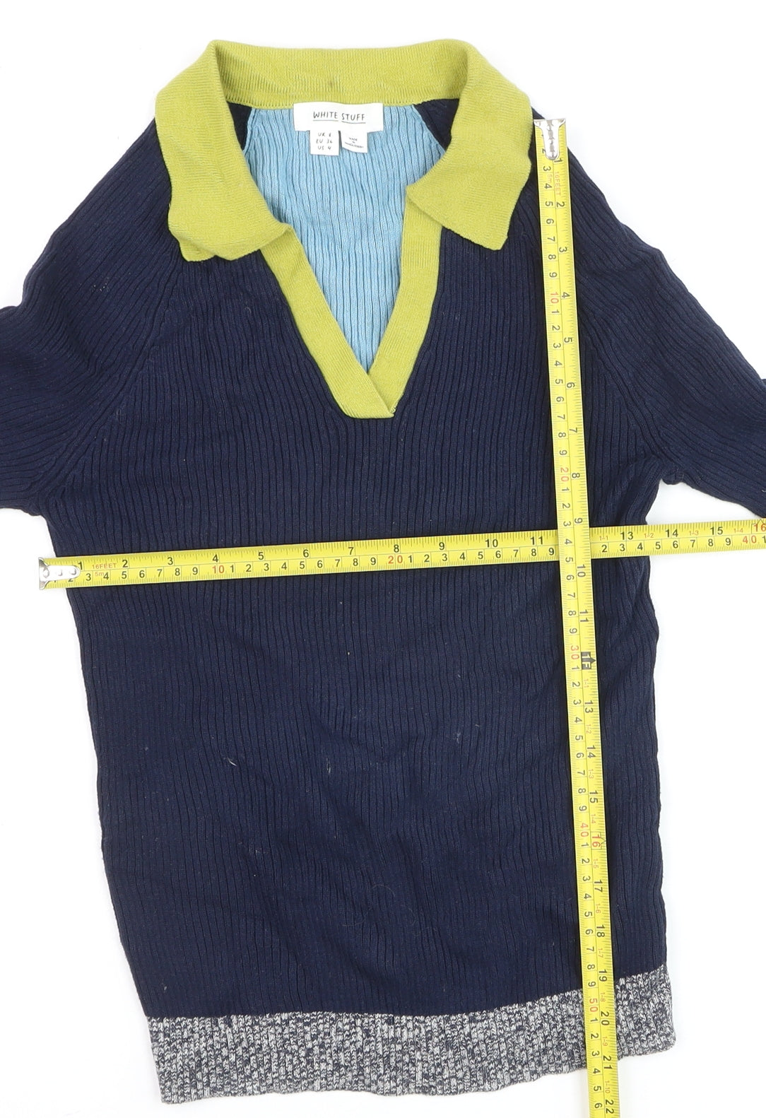 White Stuff Women’s Blue Green Polo Long Sleeve Cotton Top Size 8