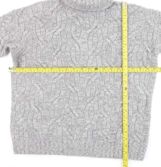 Marks and Spencer Men's Grey Cable Knit Roll Neck Jumper Size S