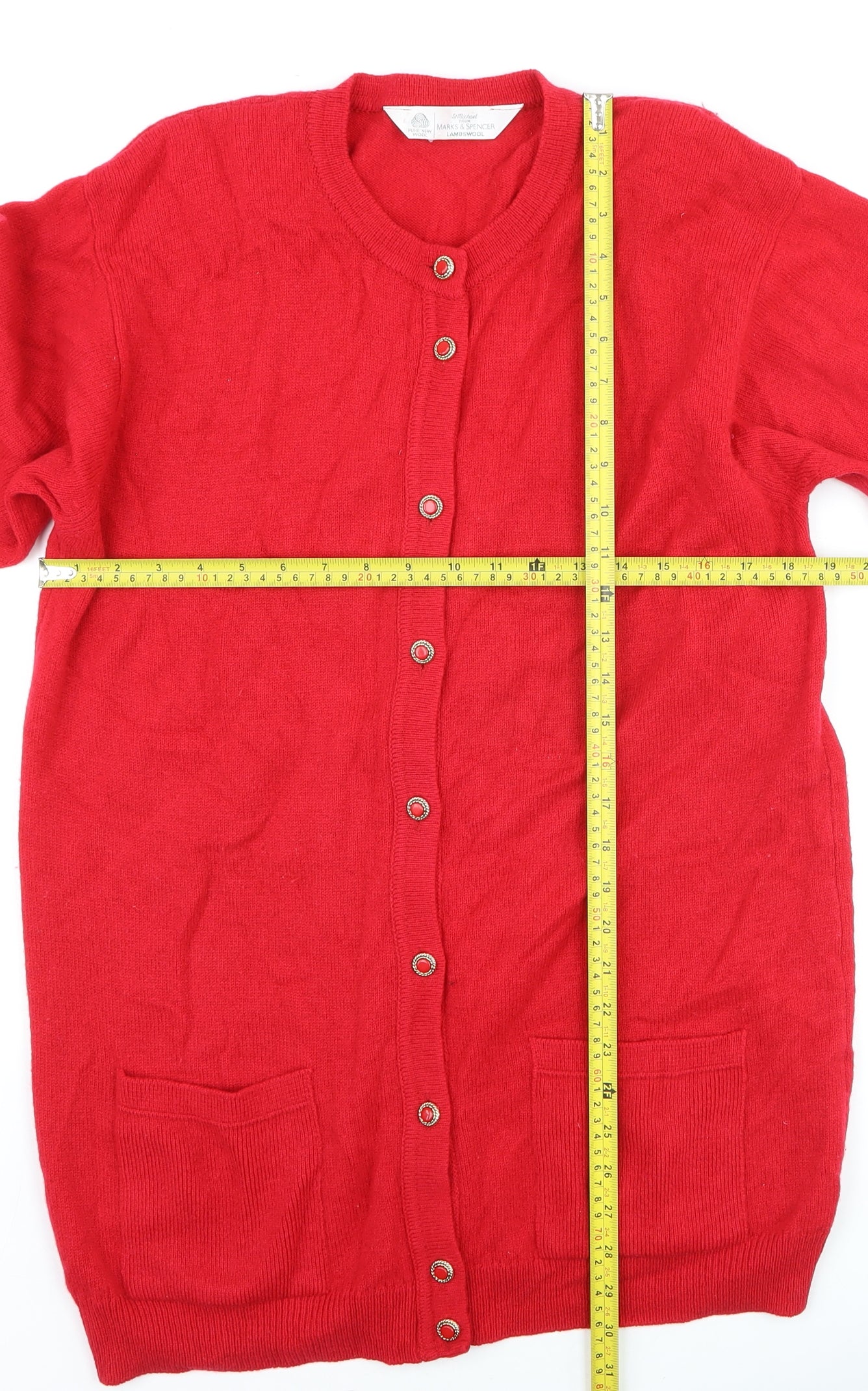 Marks and Spencer Women Red Lambswool Long Sleeve Cardigan Size 12